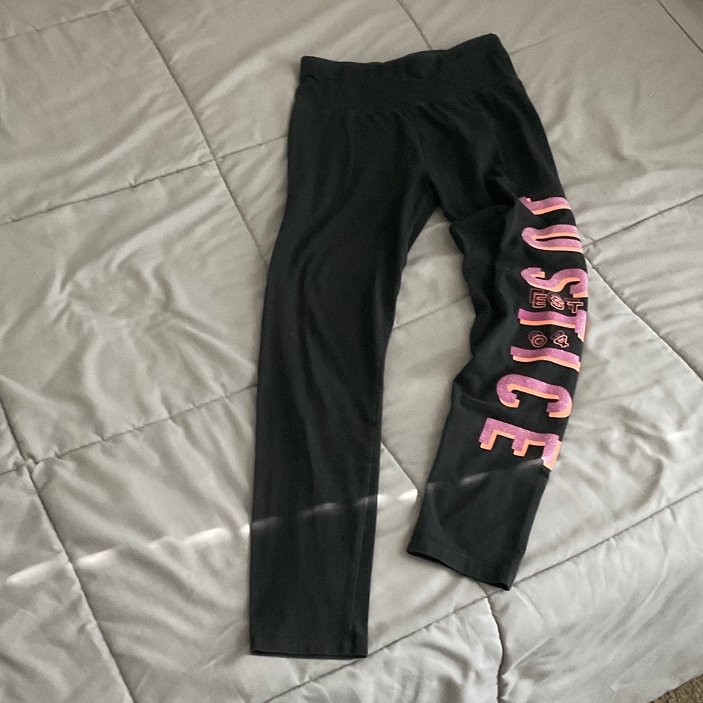 Justice Black Leggings with Pink Logo